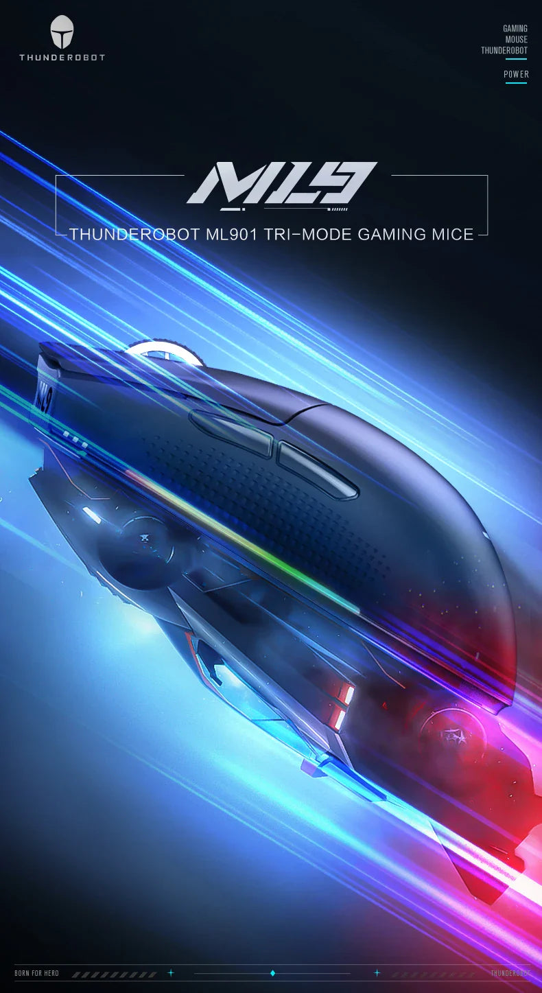 ThundeRobot ML901 Three-mode Mouse Gaming Wireless Bluetooth 2.4G Wired Ultra-lightweight Design PAW3395 Wireless Charging