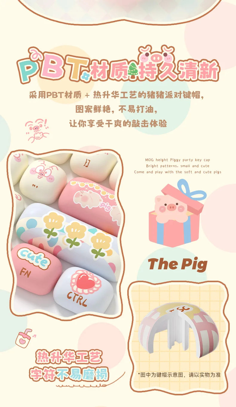 Akko Mog Moa Keycap Cute Thermal Pbt Sublimation Keycaps Mog Keycap Round Steamed Bun Mushroom Customizetion 138keys Keycap Gift