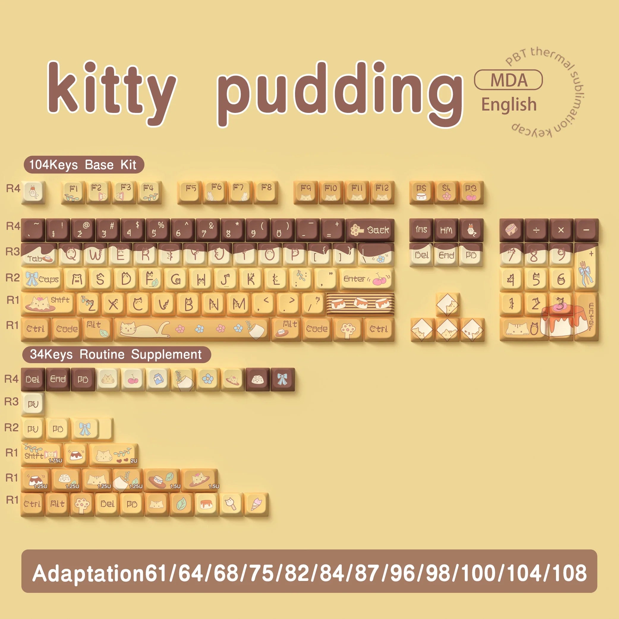 138/158 keys Original Theme Keycaps MDA Profile cute Anime PBT Keycap custom For Mechanical Keyboard with iso layout