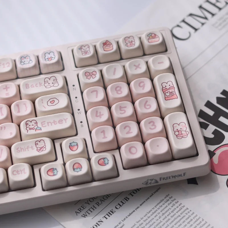 Mathew Tech Snack Bunny Keycap Pink Keycaps MOA Profile PBT Sublimation Mechanical Keyboard Keycaps Suitable for Girls To DIY