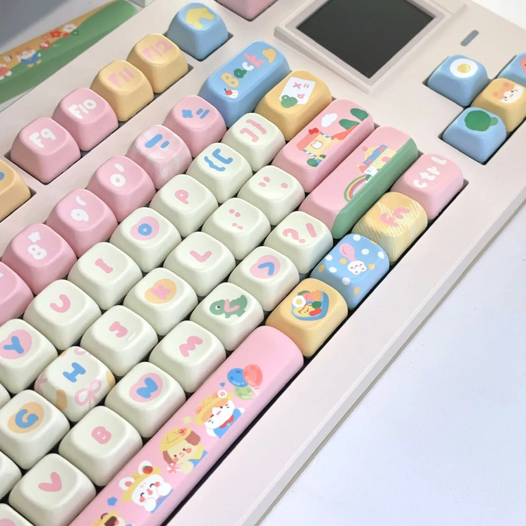 Customized Keycap Cute Kindergarten Theme 133/141 Key Eoa Height Pbt Five Sided Heat Sublimation Cartoon Mechanical Keyboard Cap