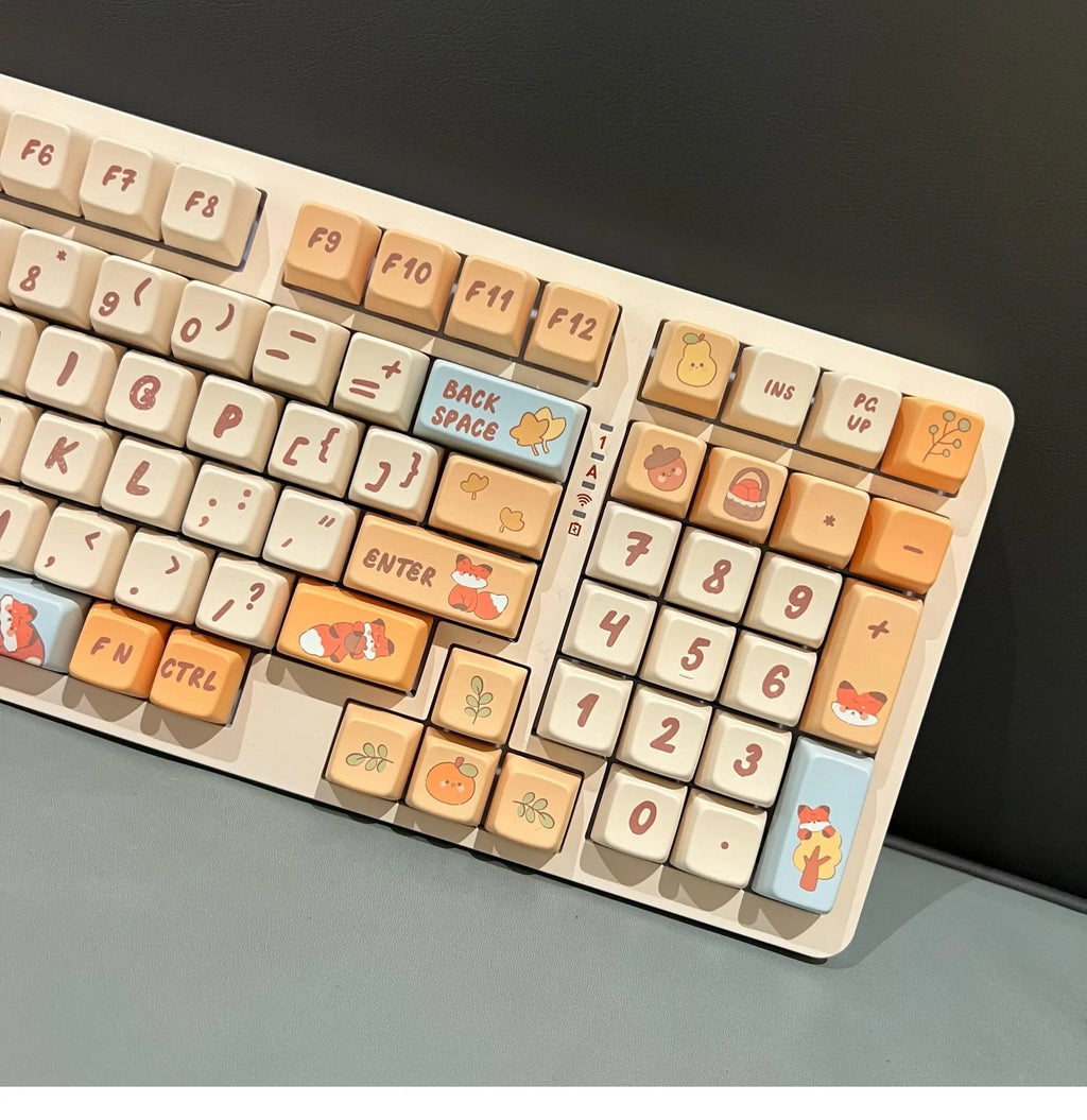 142 Keys Cartoon Fox Keycap KCA MDA Highly Orange Beige Mushroom Keycap PBT Small Animal Cute Diy Keycap For Mechanical Keyboard