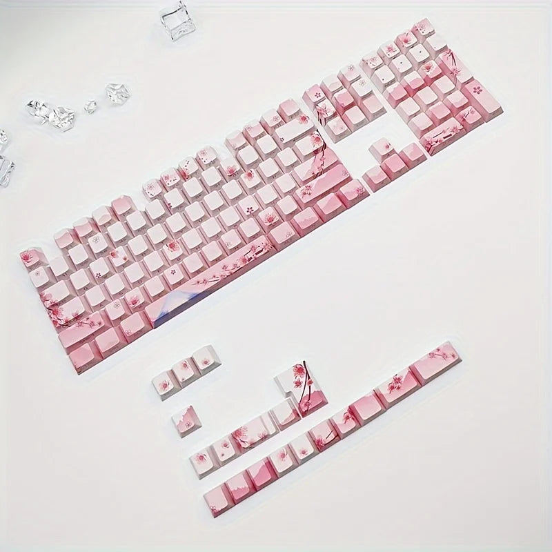 Cherry Blossom Pink Mechanical Keyboard Keycap 128 Keys, Cherry, Side Engraving, Illuminated PBT Material, Cute Girl