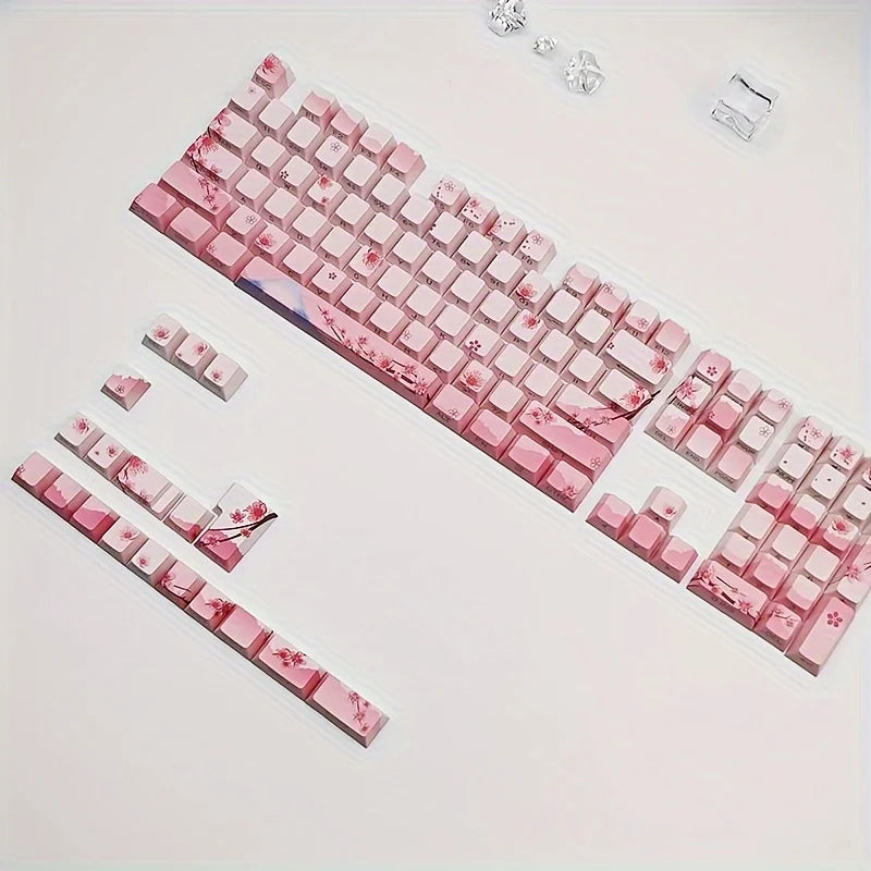 Cherry Blossom Pink Mechanical Keyboard Keycap 128 Keys, Cherry, Side Engraving, Illuminated PBT Material, Cute Girl