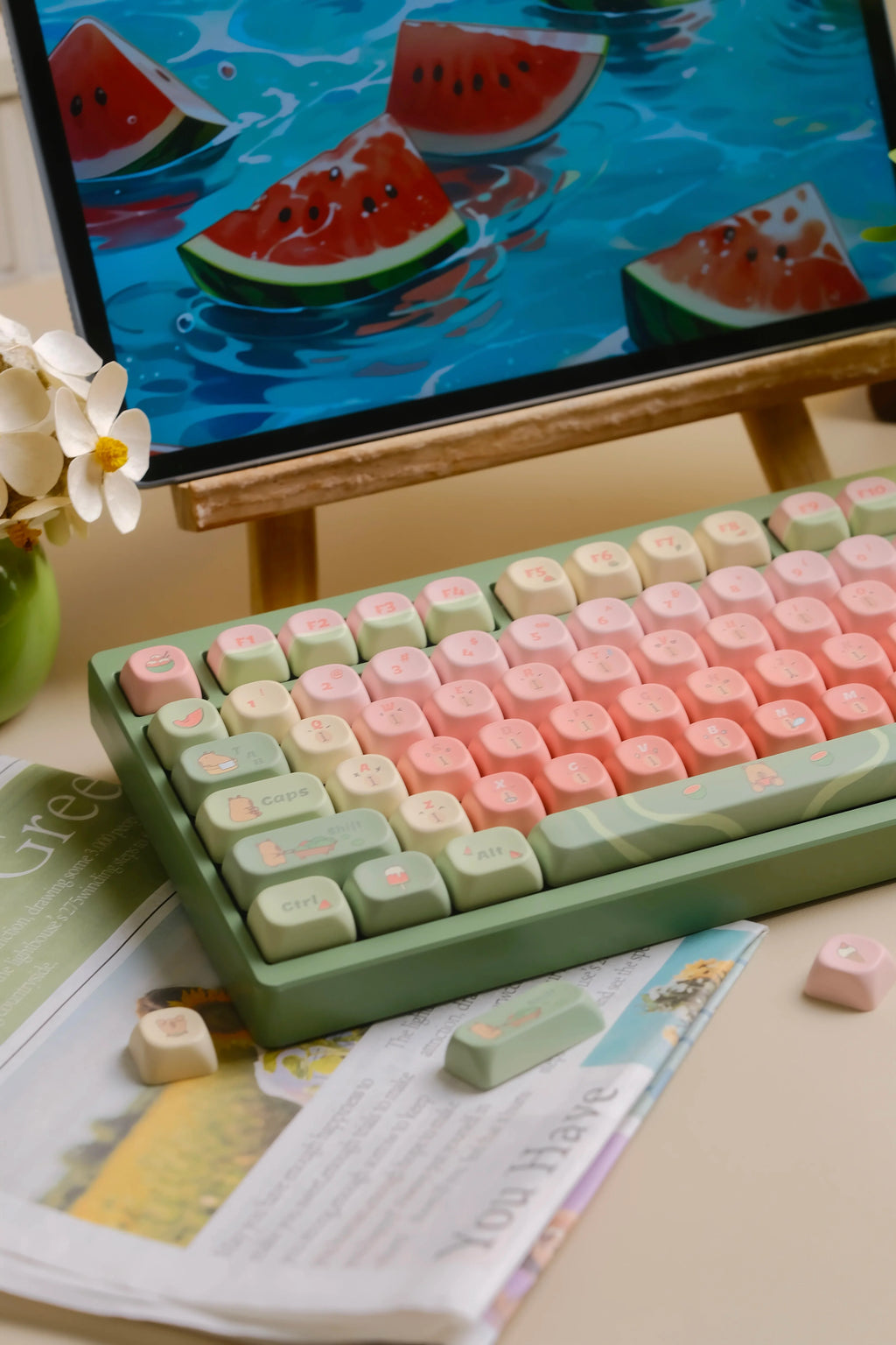 Capybara Watermelon MOA Profile Keycaps 131 Keys 5 Sides Dye Sub PBT Keycaps for Gateron Cherry MX Switches Mechanical Keyboards