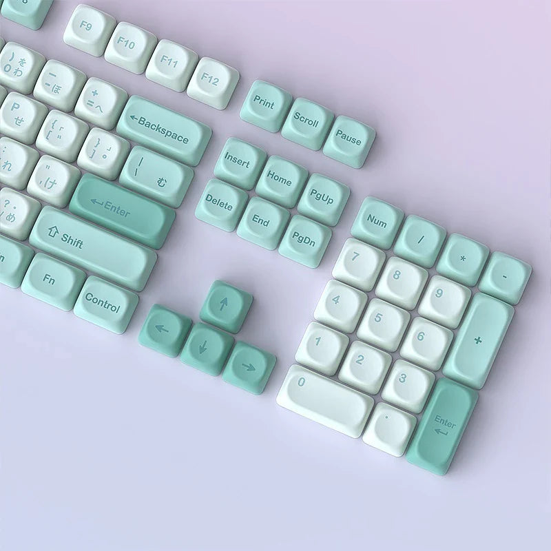 Keycap Mint Cool Cyan Series Moa Height 125 Pieces Full Set Pbt Material Color Blocked Mechanical Keyboard Thermal Sublimation ﻿