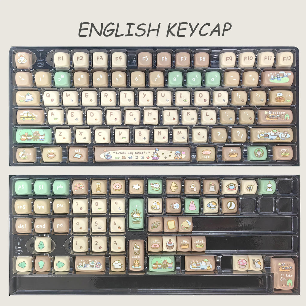 Korean Russian Keycap Khaki Cute Cocoa Bean Milk PBT Five-Sided Sublimation MOA DIY Mechanical Keyboard Cartoon Hangul Keycaps