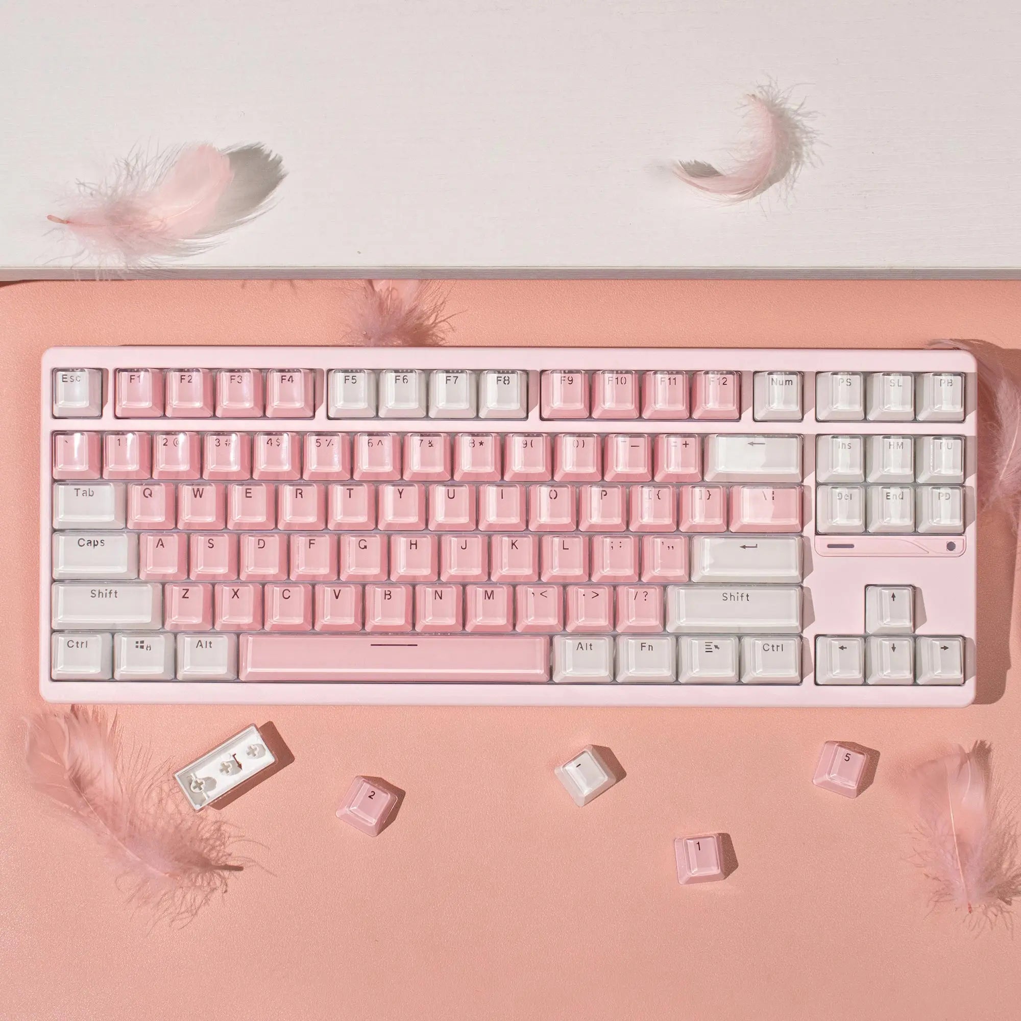 Crystal White Pink Jelly Keycaps OEM profile 104 Keys ABS Double shot keycaps set for MX Switches Mechanical Keyboard