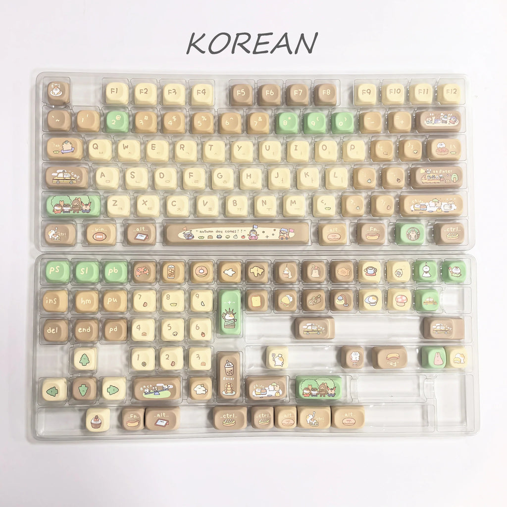 Korean Russian Keycap Khaki Cute Cocoa Bean Milk PBT Five-Sided Sublimation MOA DIY Mechanical Keyboard Cartoon Hangul Keycaps