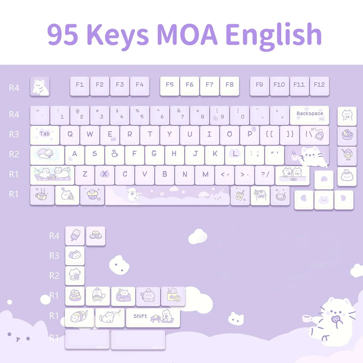 95 Keys/Set Key Caps Cartoon Puppy Cat Kitty MOA Profile PBT for DIY Custom Mechanical Gaming Keyboard Keycap Dye Sublimation