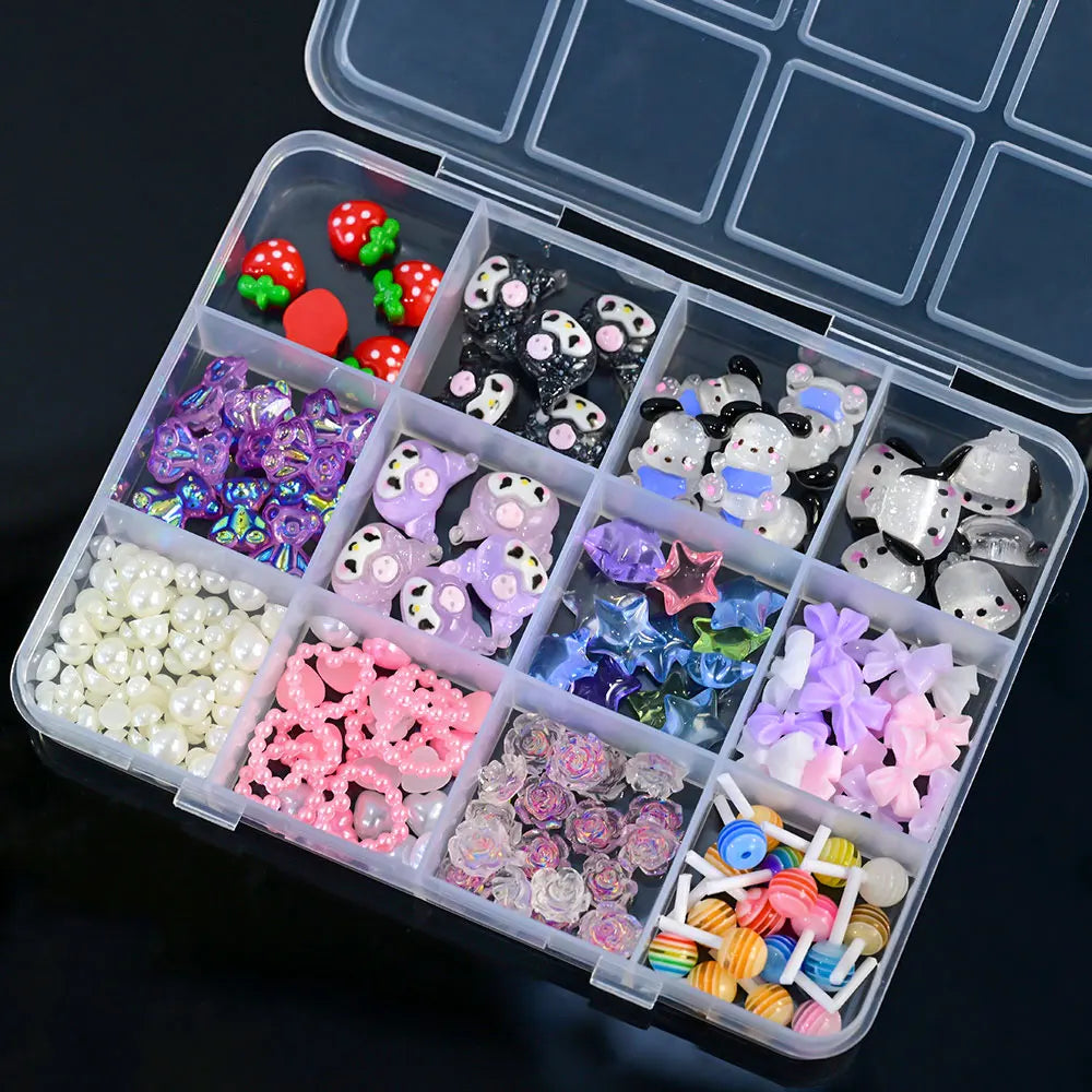 Kawaii Mixed Sanrio Y2k Nail Accessorie canvas Hello Kitty Pochacco Nail Rhinestone Gems Charms Manicure DlY Nail Parts for Girl