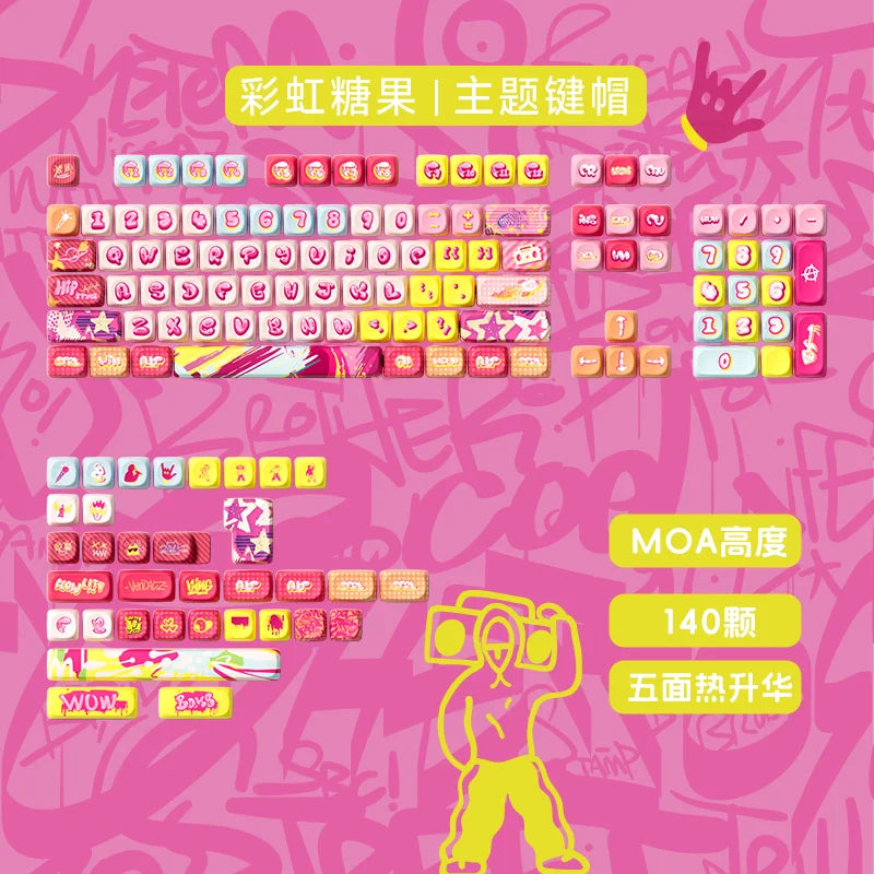 Akko Mog Moa Keycap Cute Thermal Pbt Sublimation Keycaps Mog Keycap Round Steamed Bun Mushroom Customizetion 138keys Keycap Gift