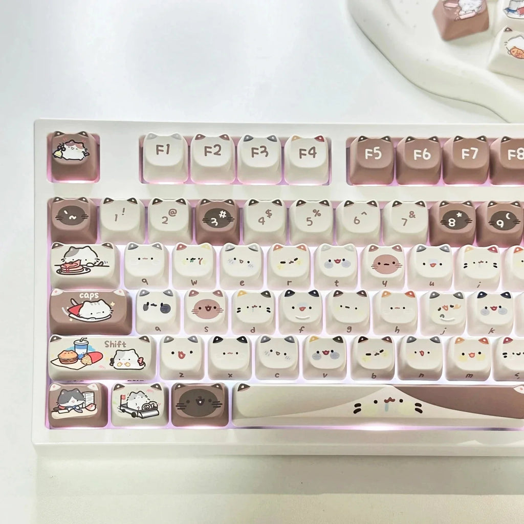 142 Keys Customized Gift Cute Cat keycaps New MAO Keycaps Square Thermal Sublimation Mechanical Keyboard 2.25 U 2.75U for Alice
