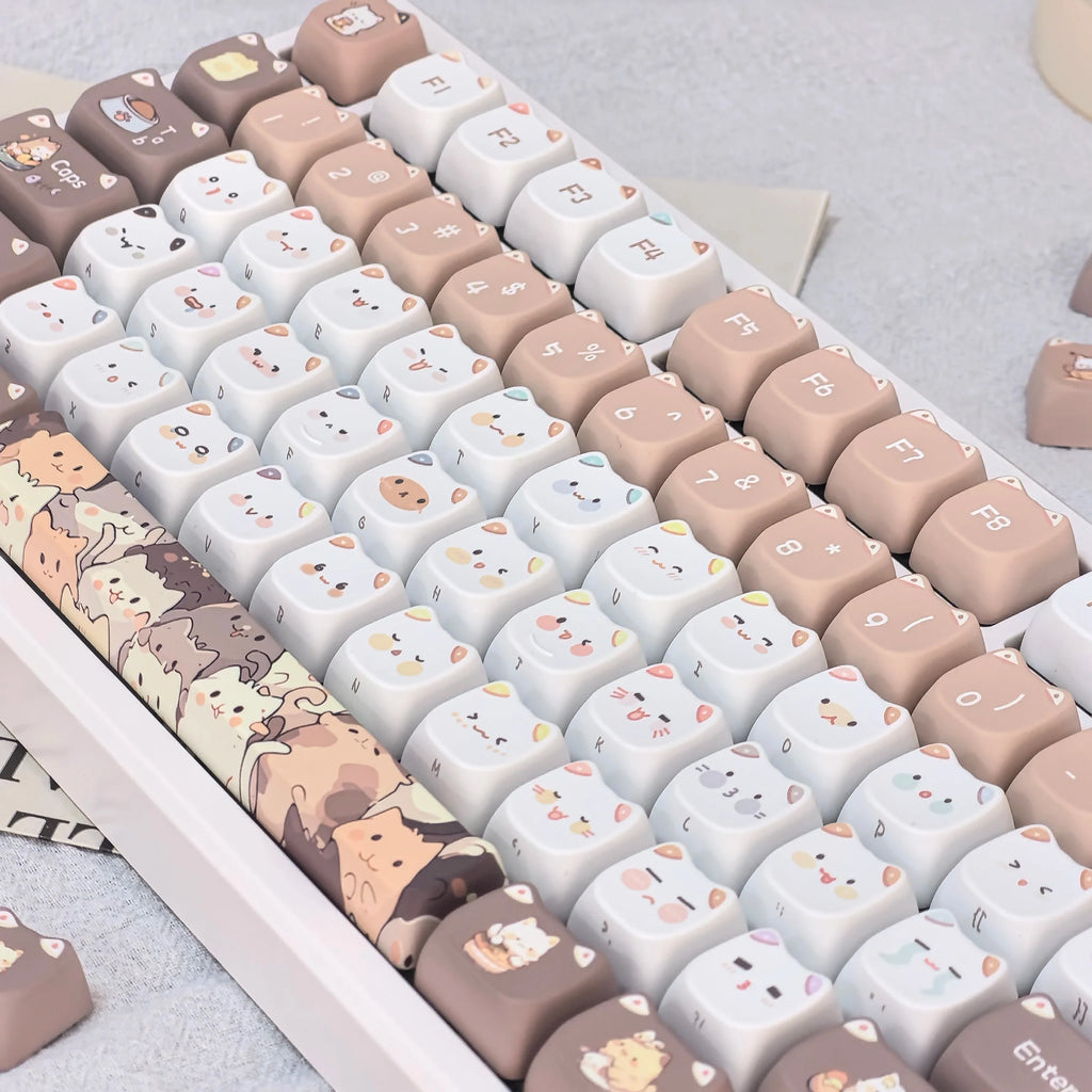 Cute Meow Keycaps Cat Head MAO Profile PBT Key Cap Dye Sublimation for MX Mechanical Keyboard KeyCap Keyboards Accessories
