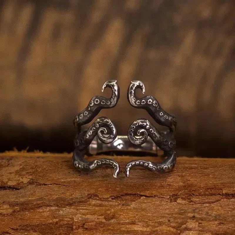Devil Ram Horns Skull Open Ring for Men's Retro Satanic Cross Religious Amulet Jewelry