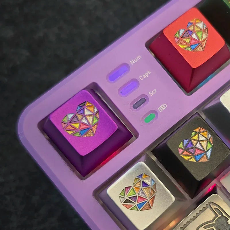 Glass Heart Keycap Custom Point Aluminum Alloy Color Glass Artisan Key Cap Cherry Profile MX Switch Mechanical Keyboard Keycap