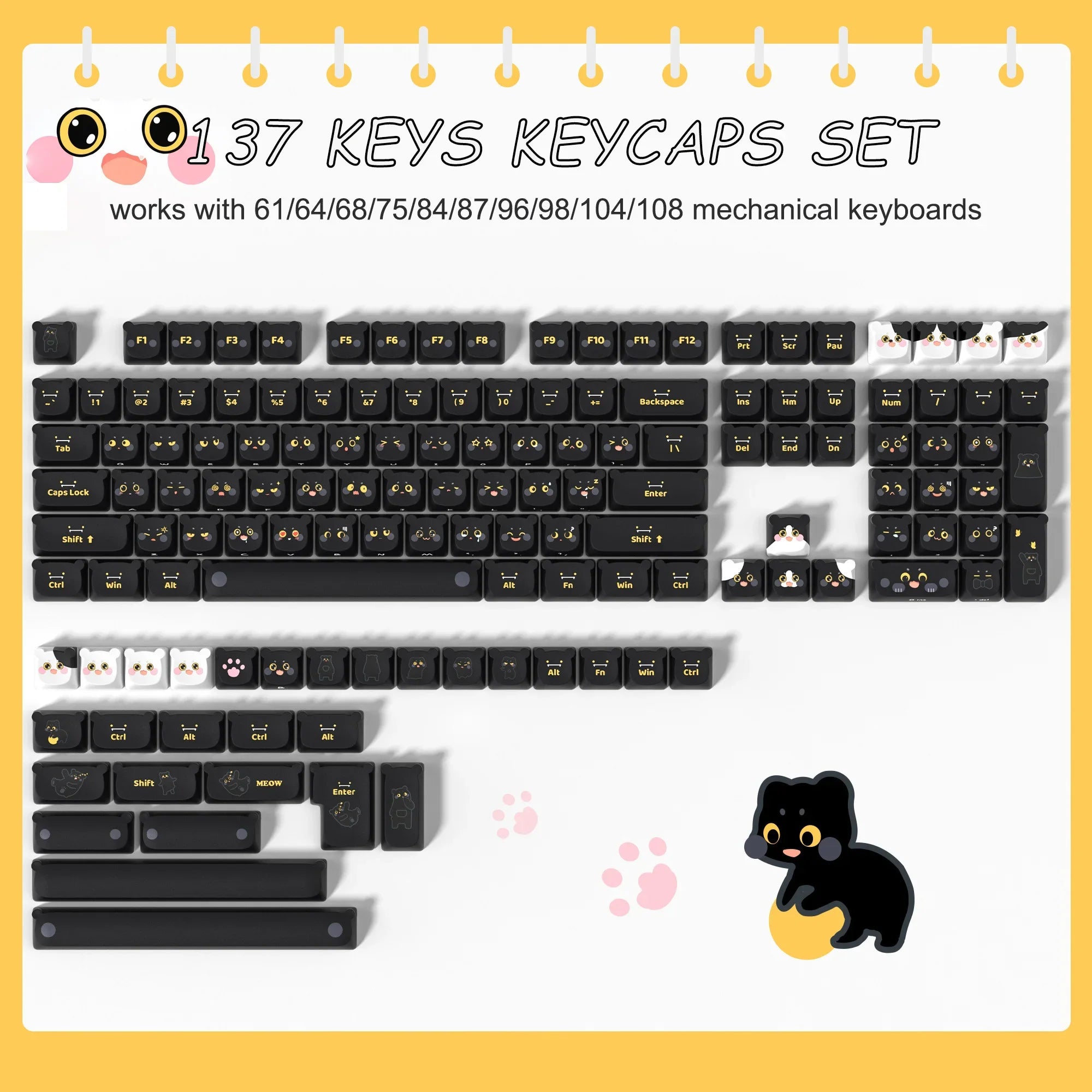 143 keys Coffee Cat  PBT Keycap 5 Sides DYE-SUB XDA Profile Customized Keycaps For Cherry MX Switch Gamer Mechanical Keyboards