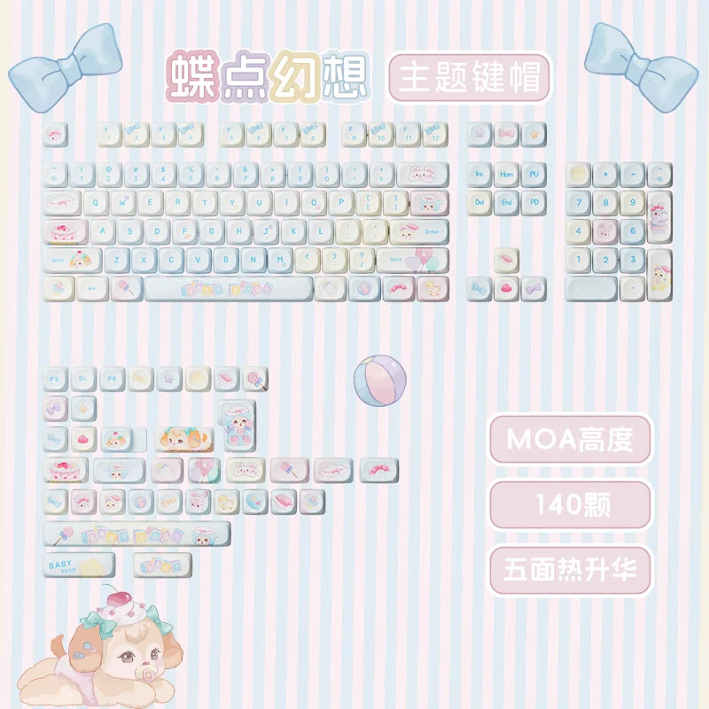 Akko Mog Moa Keycap Cute Thermal Pbt Sublimation Keycaps Mog Keycap Round Steamed Bun Mushroom Customizetion 138keys Keycap Gift