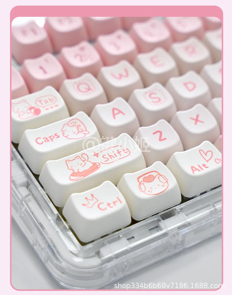 Cute Pink MAO Keycap Set PBT 134 Keys Kitten Keycaps for MX Switch HI75 HI8 68 F99 104 64 Mechanical Keyboards