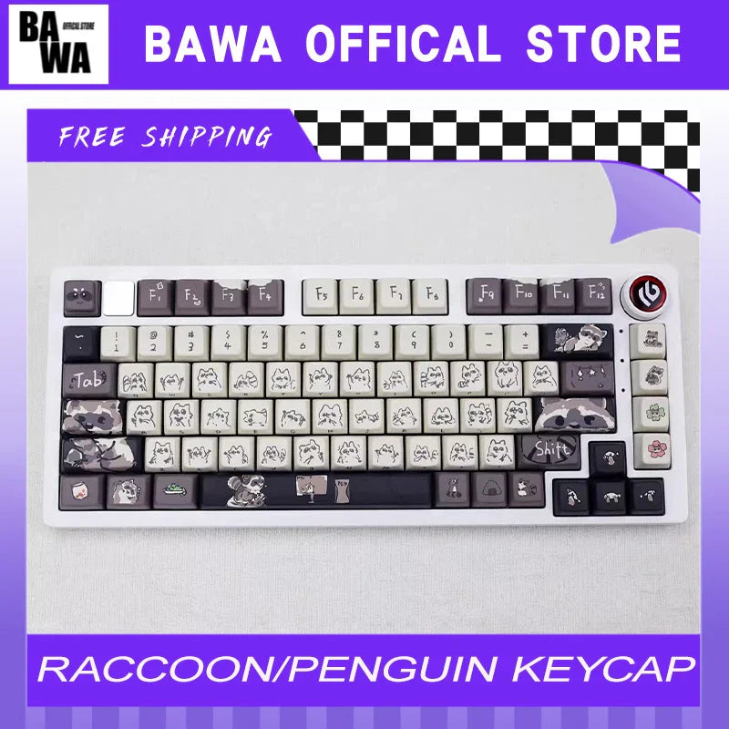 Raccoon/Penguin Keycap 148keys Cherry Side Printed Pbt  Sublimation Mechanical Keyboard Keycaps Customized Cute For Game Office