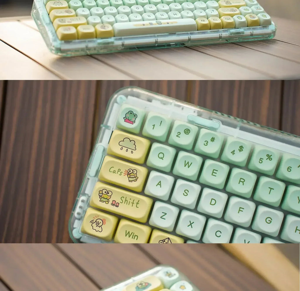 Cartoon Frog Green Keycaps Set 134/139 Keys Pbt Moa Keycap Personalized Five-Sided Sublimation Keycap For Mechanical Keyboard