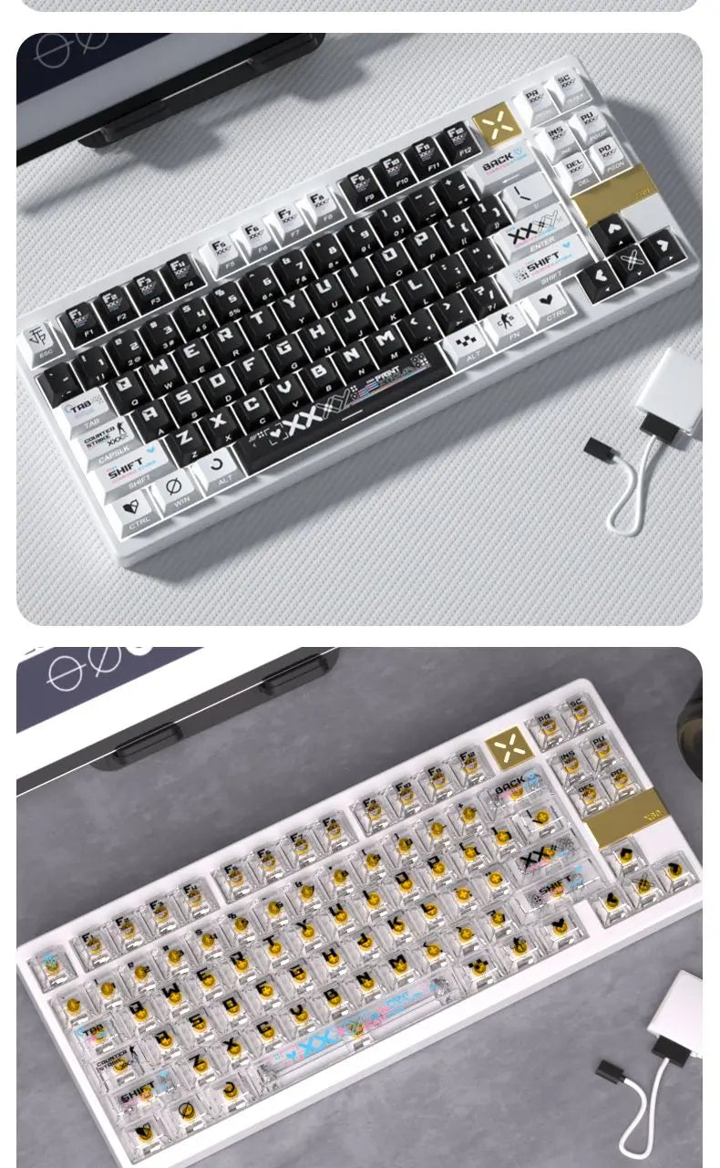 Black and White Double Color Matching Side Engraving Keycaps Set Sublimation Original Height Translucent Keycap Wooting Made68