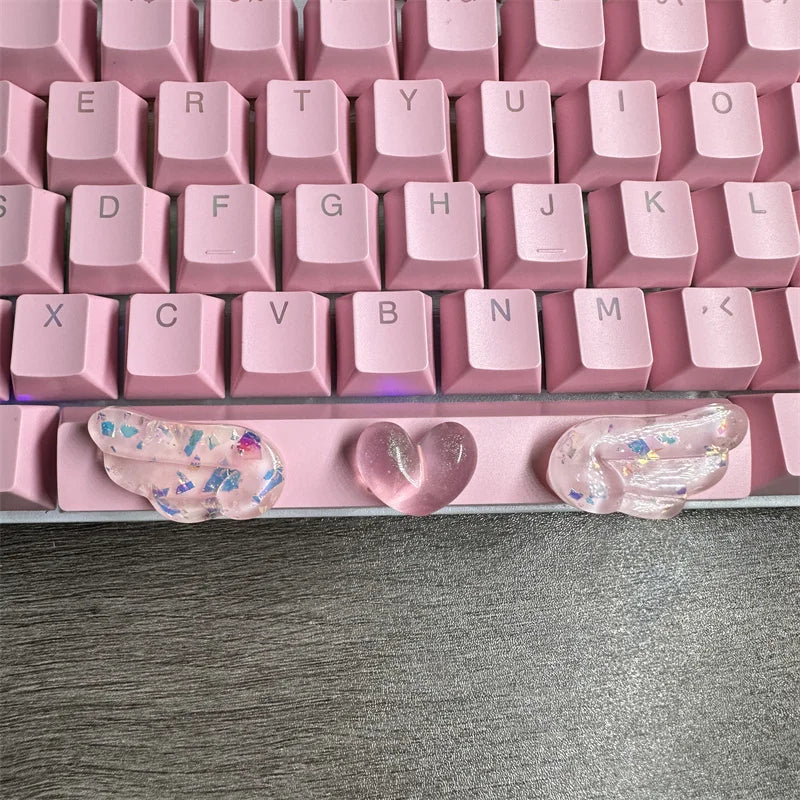 Cute Heart Wings Keycaps Handmade 6.25u Space Keycaps Supplement Keycaps DIY Mechanical Keyboard Decorations