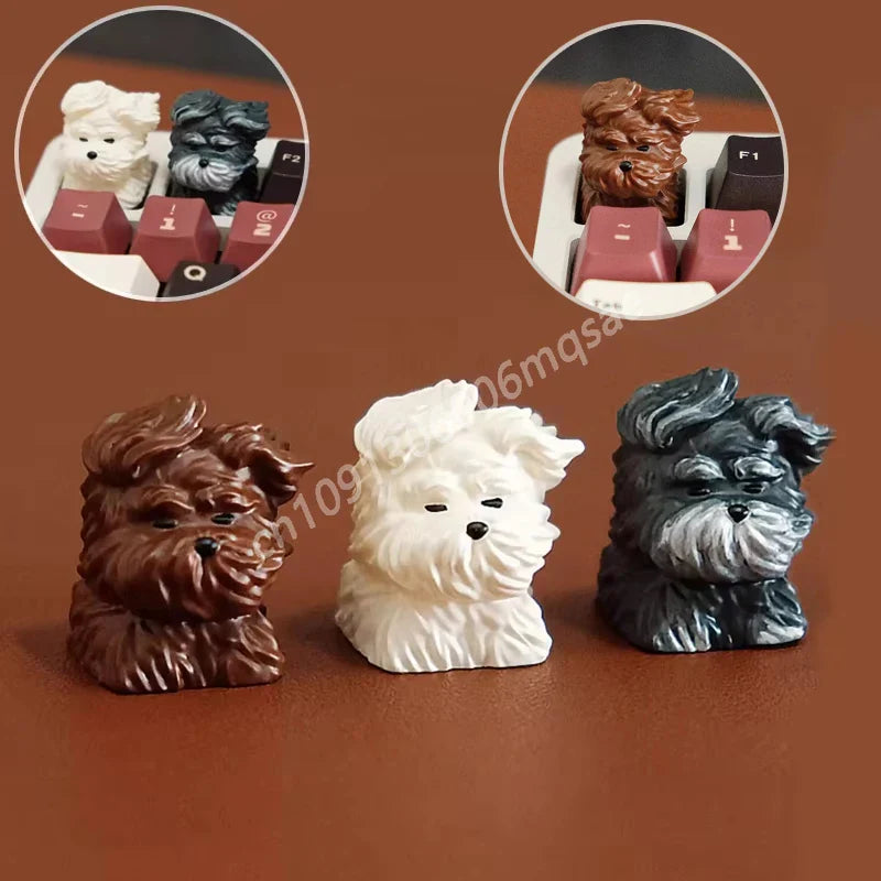 Kawaii Schnauzer Keycaps ABS Resin Personalized Mechanical Keyboard Accessories Puppy Animal Cherry MX 1U Handmade Keycap Gifts