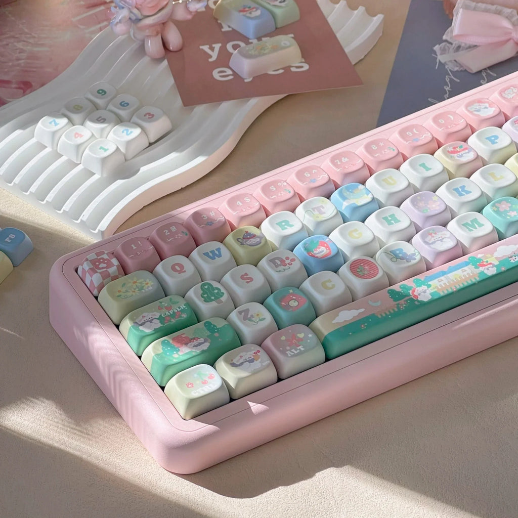 New 131 Key Cute Hand Drawn Theme Keycaps Xoa Profile Pbt Material Thermal Sublimation  Mechanical Gaming Keyboard Key Caps Gift