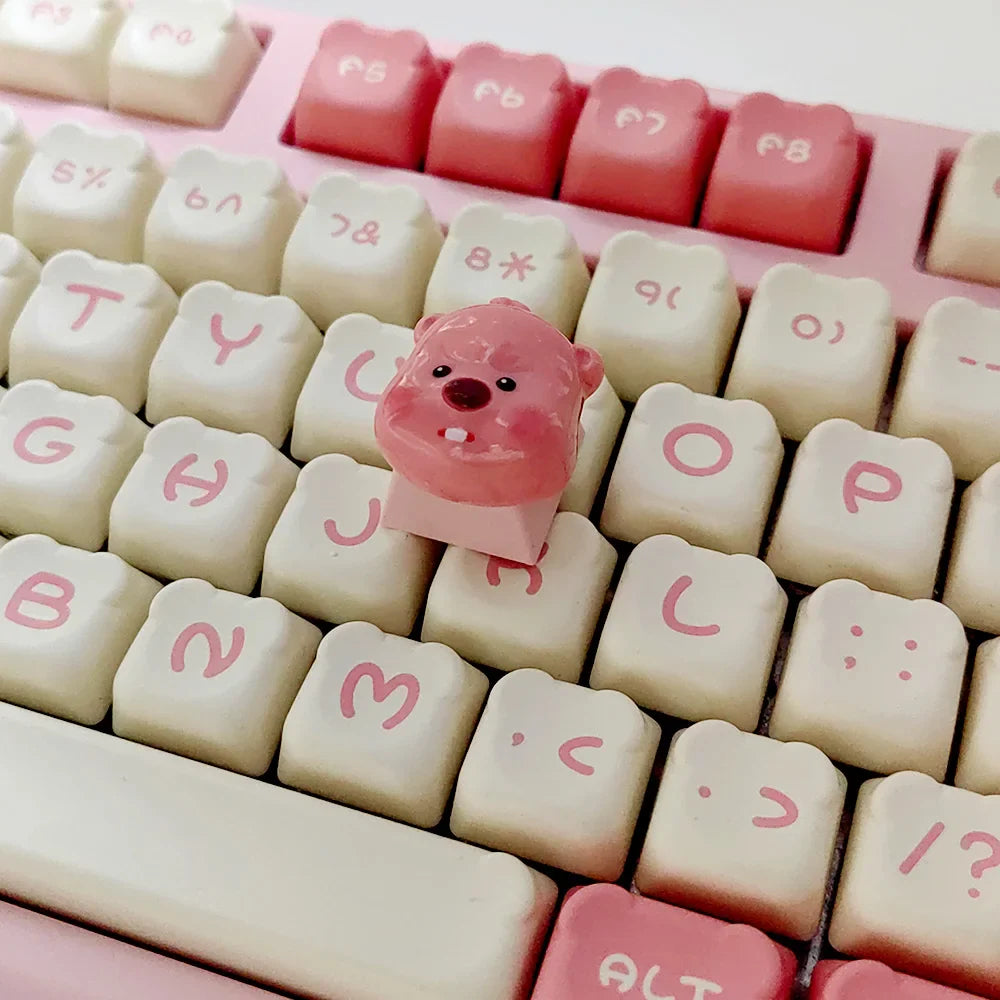 Cute 3D Cartoon Beaver Ruby Personalized Keycap for Mechanical Keyboard Pink ESC Decorative Keycap Loopy Keycap