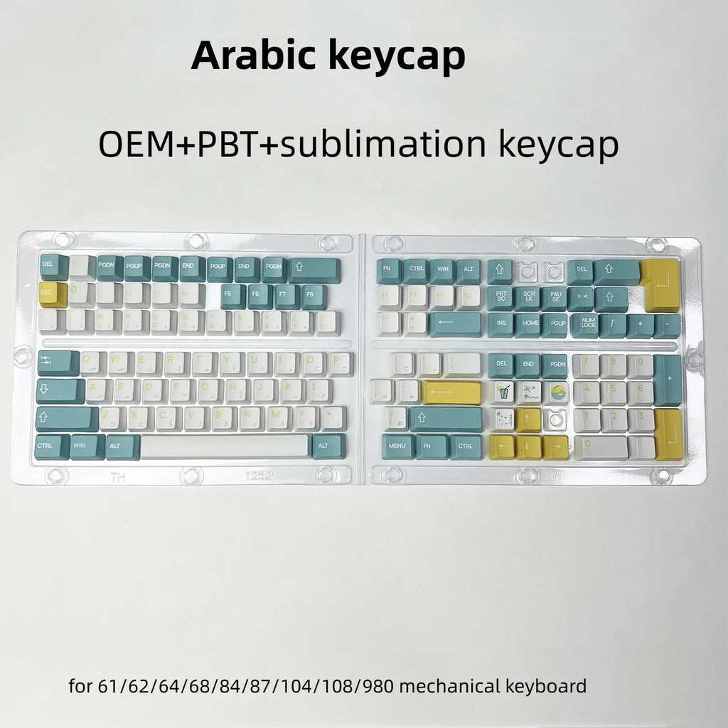129 Keys Arabic Keycaps Set PBT/ABS Cherry Profile OEM Keycap Gaming Custom Personalised Cute for MX Switch Mechanical Keyboard