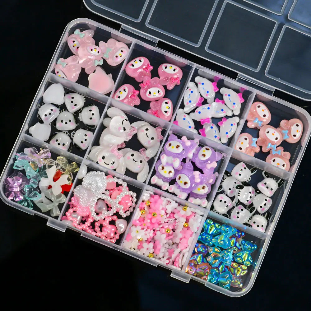 Kawaii Mixed Sanrio Y2k Nail Accessorie canvas Hello Kitty Pochacco Nail Rhinestone Gems Charms Manicure DlY Nail Parts for Girl