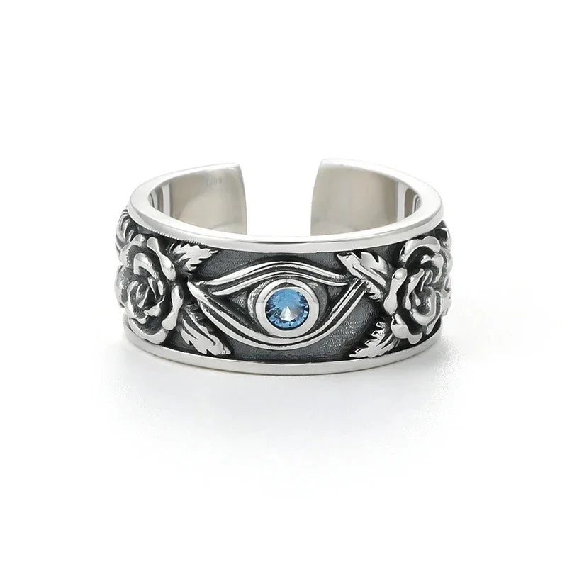 Devil Ram Horns Skull Open Ring for Men's Retro Satanic Cross Religious Amulet Jewelry