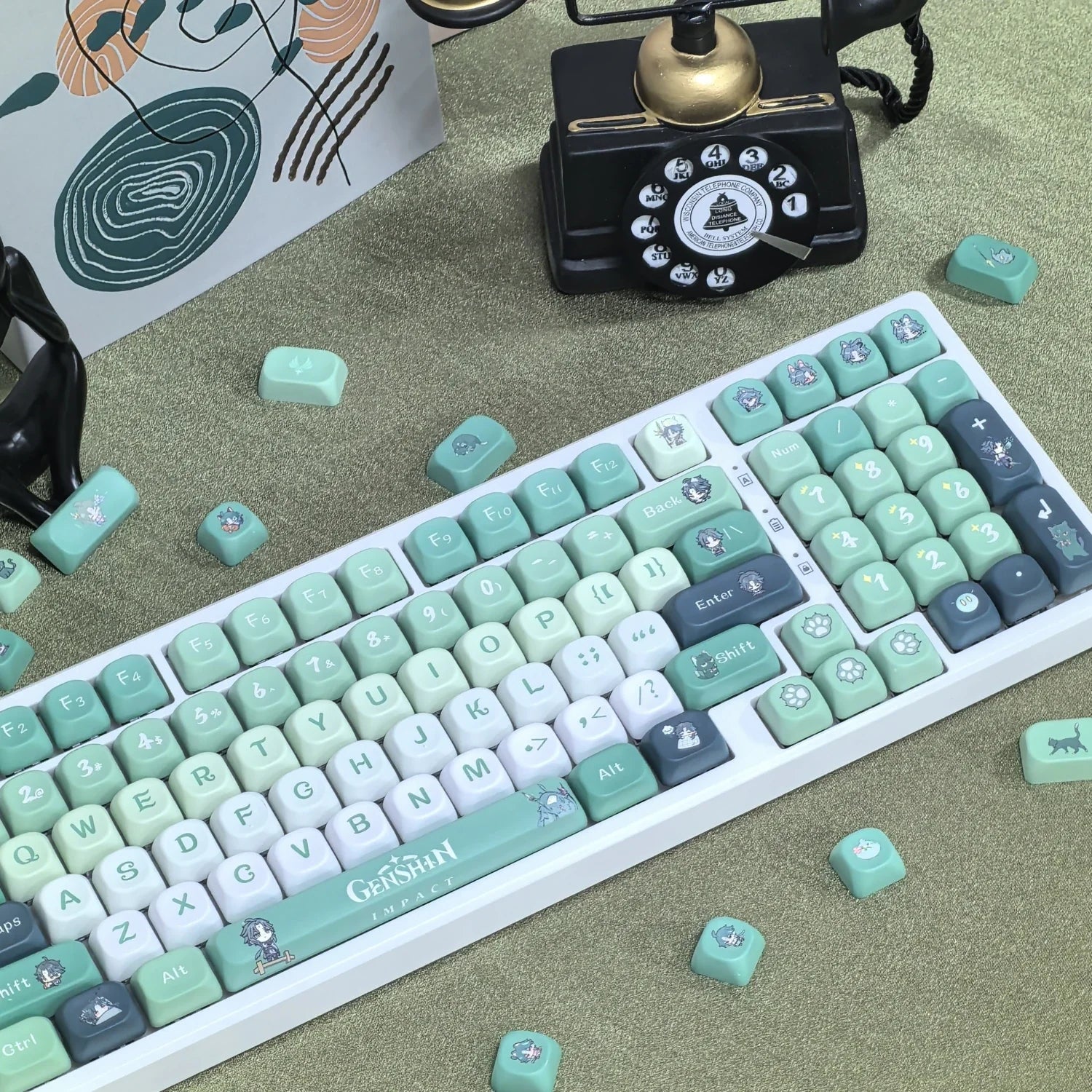 Genshin Impact Theme Xiao Keycaps MOA Profile PBT Sublimation Mechanical Keyboard Caps Cartoon Character Gamer XIAO Keycap