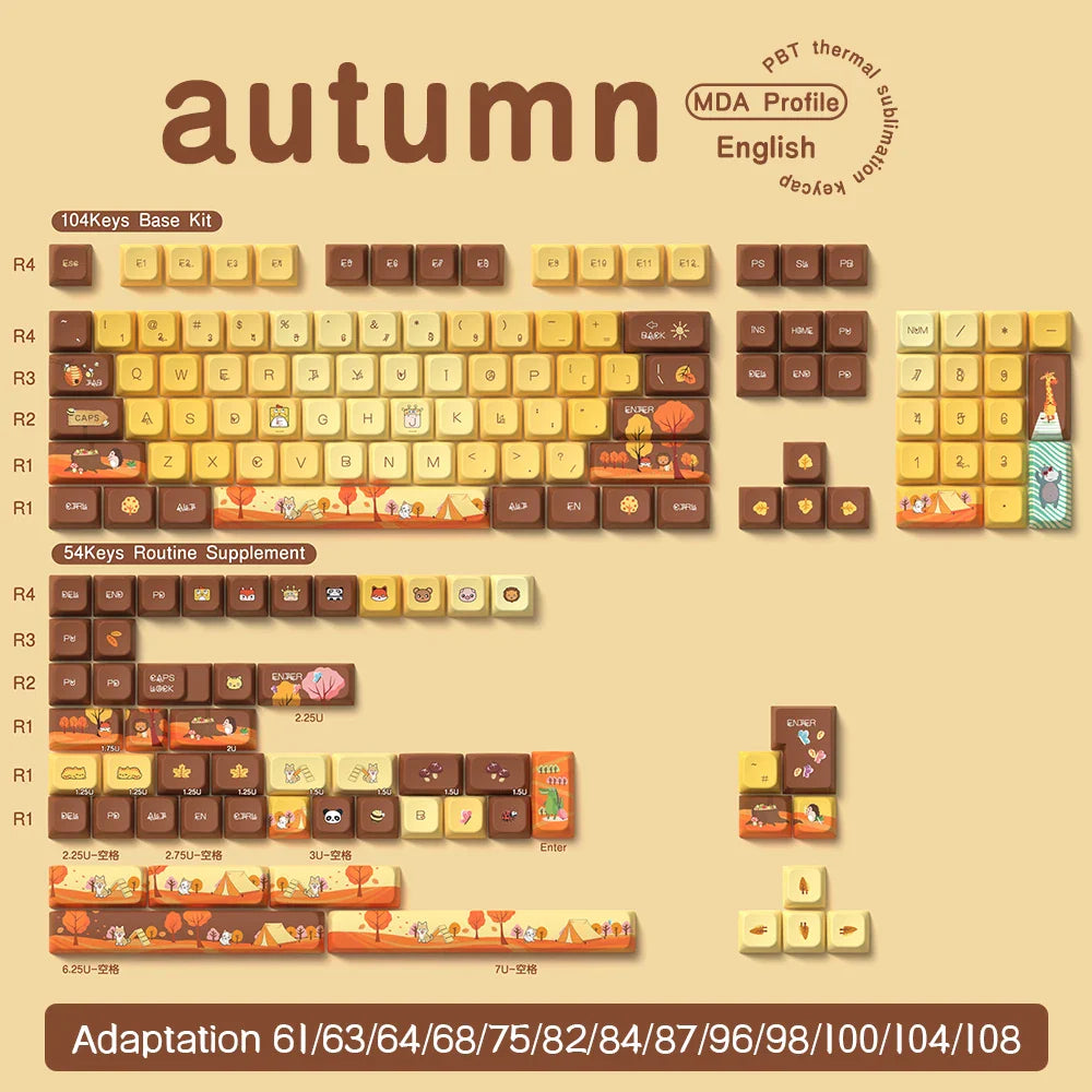 Original Theme Keycaps MDA Profile cute Anime PBT Keycap custom For Mechanical Keyboard with iso layout and 7U space bar