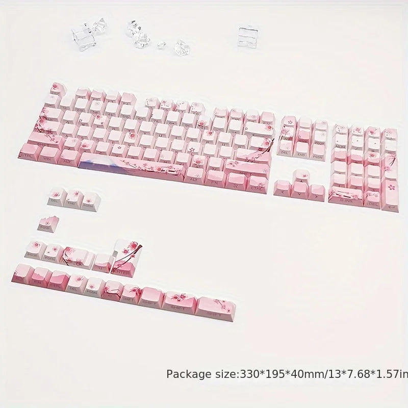 Cherry Blossom Pink Mechanical Keyboard Keycap 128 Keys, Cherry, Side Engraving, Illuminated PBT Material, Cute Girl