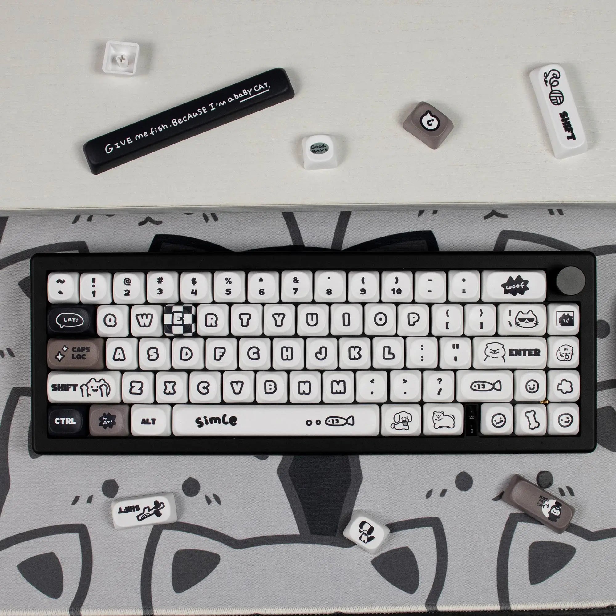 Cats and Puppies Keycaps MOA Profile Thermal Sublimation PBT Keycaps Personalized Cute Keycap For 64/104/108 Mechanical keyboard