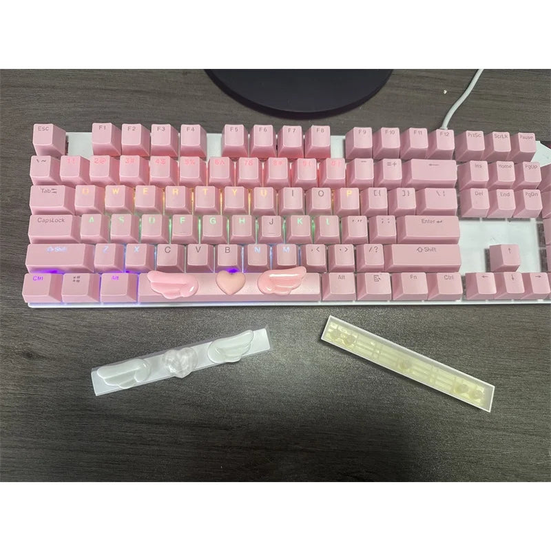 Cute Heart Wings Keycaps Handmade 6.25u Space Keycaps Supplement Keycaps DIY Mechanical Keyboard Decorations