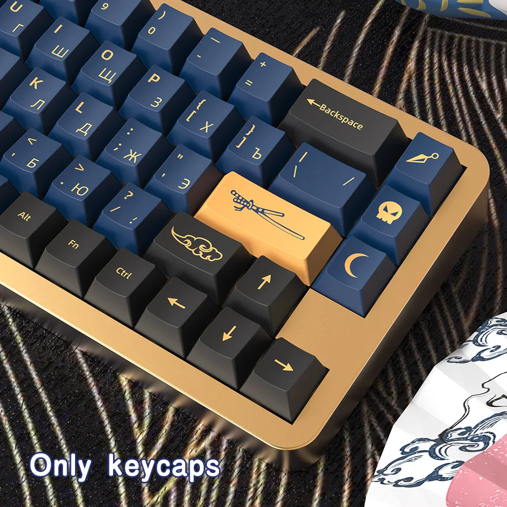 Blue Samurai Keycaps Japanese/Korean/Russian/German/Spanish/French PBT Keycap Cherry Profile for GMK Custom Mechanical Keyboard