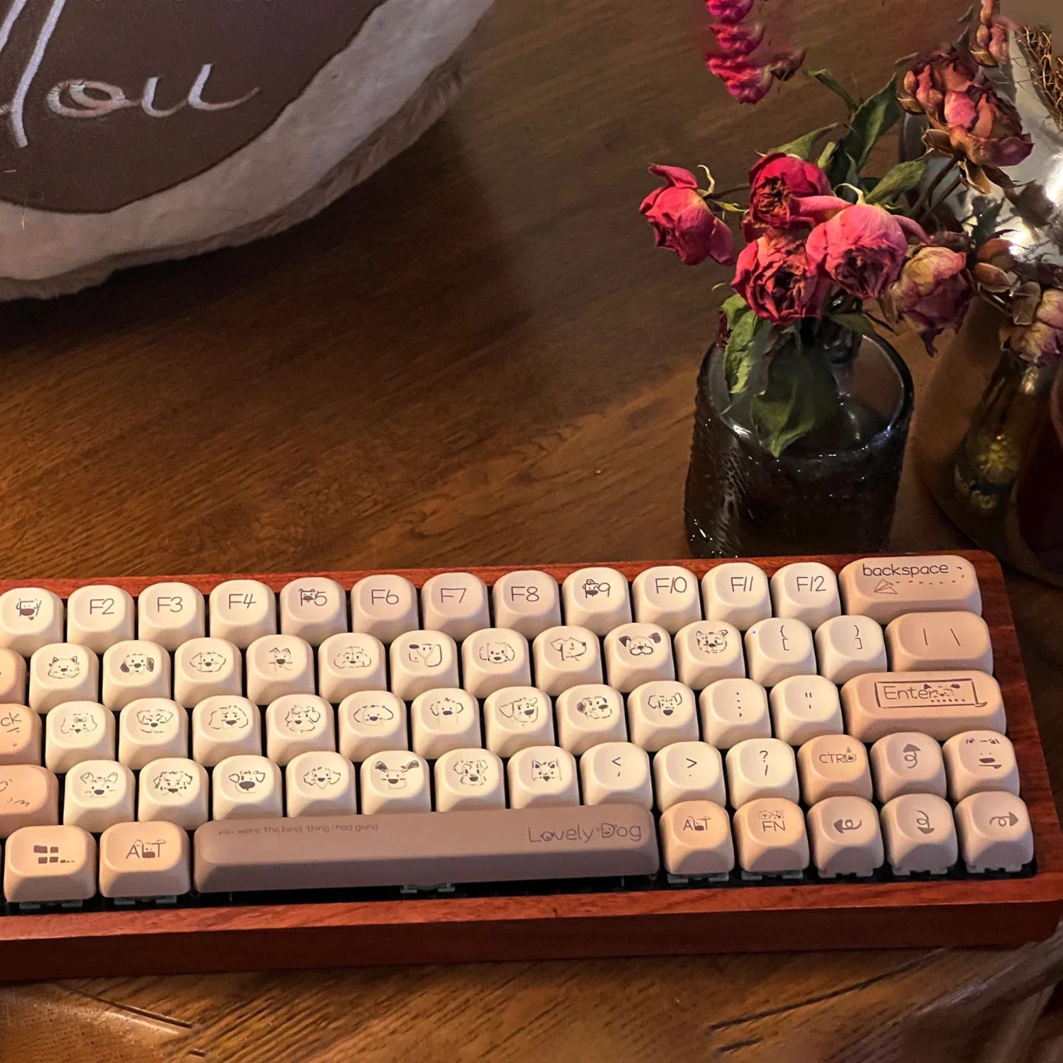 Cute Coffee Dog Theme Keycaps Set QX3 Cherry Profile Keycaps for Mechanical Keyboard Accessories Gift Cute Keyboard Keycaps Set
