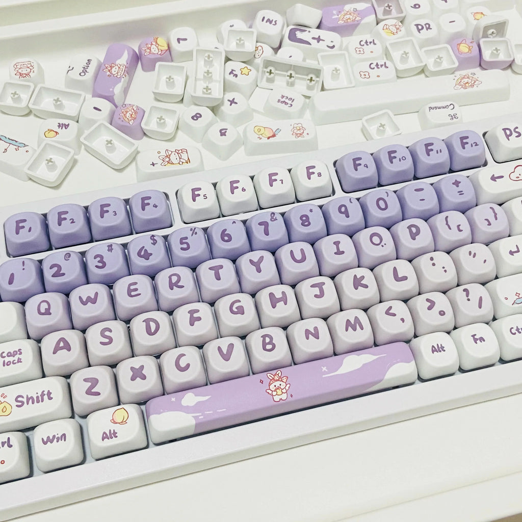 Cute Key Cap Mechanical Keyboard Key Caps MOA 142keys Gradient Purple Rabbit Dye-sublimation Customized Personalized Keycaps Pbt