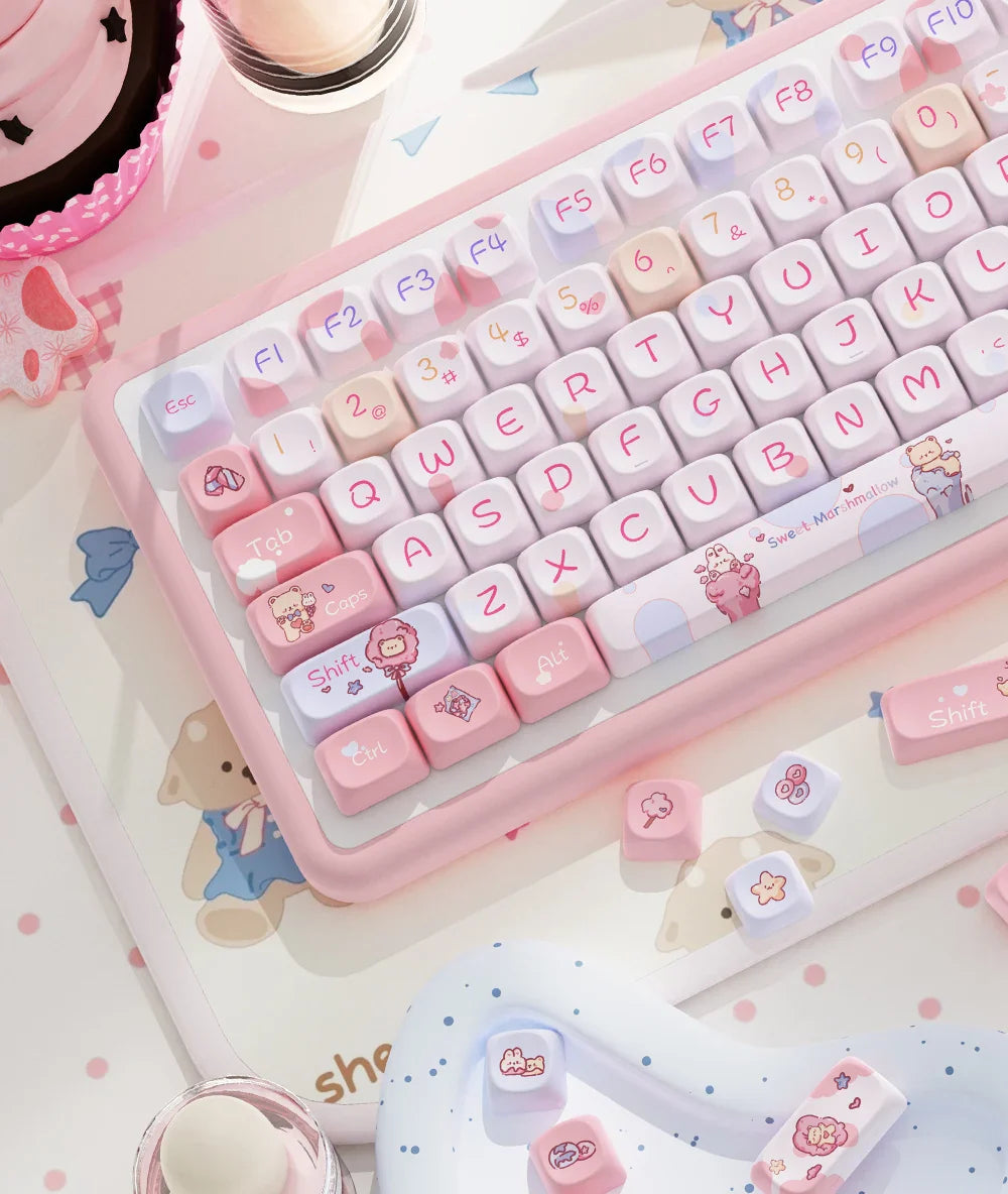 Sweet Cotton Candy Themed Keycaps 112/120key Mca Profile Pbt Thermal Sublimation Mechanical Keyboard Cartoon Pink Anime Keycaps