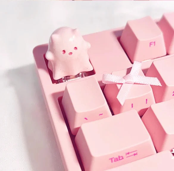 Cute Animal Keycaps Ghost Cat Mechanical Keyboard Keycaps Accessories Purple Pink Cartoon Resin Customized Keycaps Girls Gift