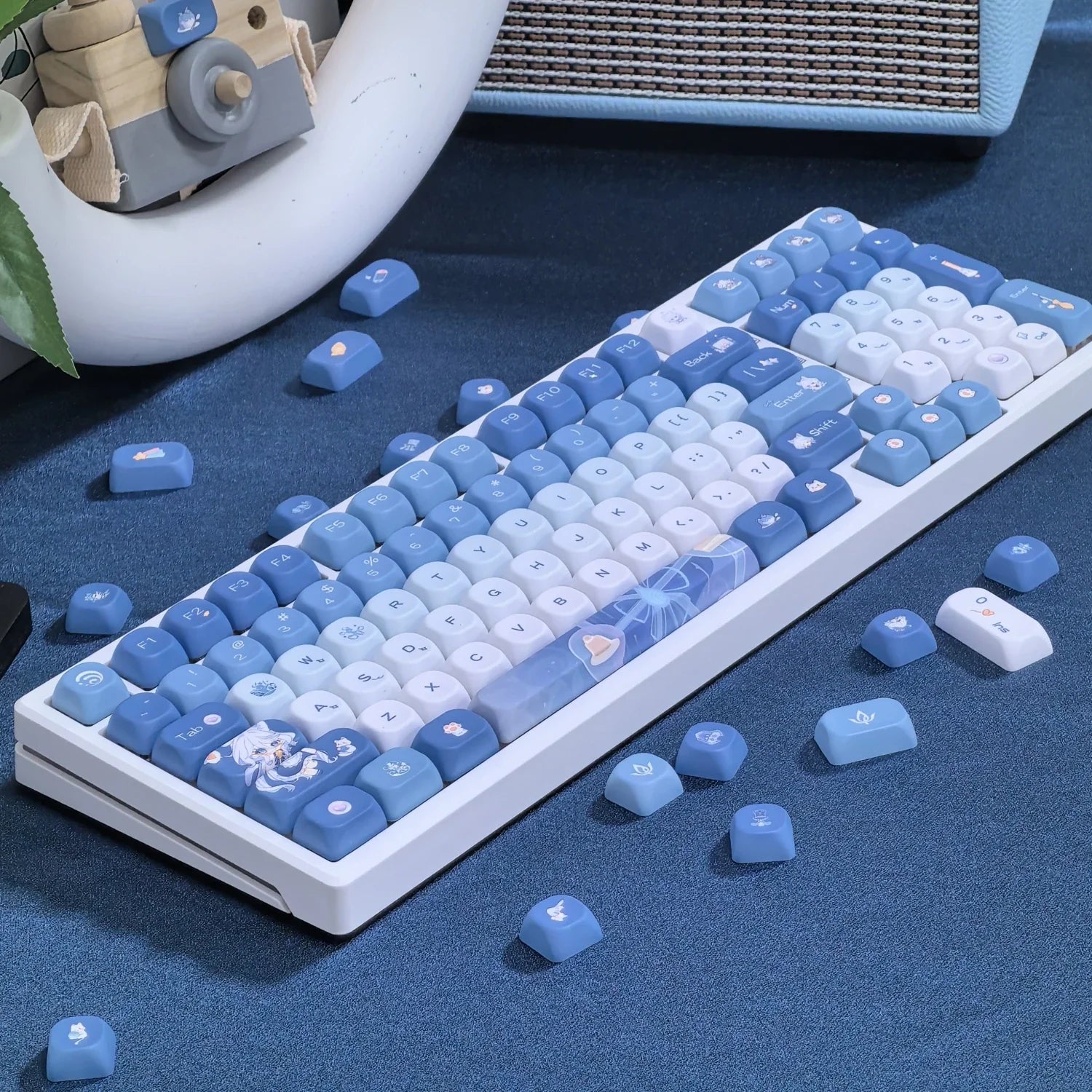 Genshin Impact Theme Xiao Keycaps MOA Profile PBT Sublimation Mechanical Keyboard Caps Cartoon Character Gamer XIAO Keycap