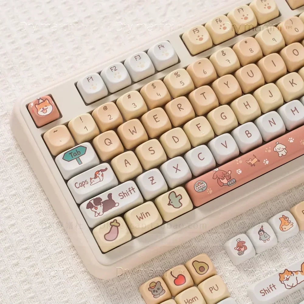 Kindergarten MOA Keycap Set PBT 132 Keys Cute Cartoon Puppy Kitten Girl for 60/84/98/108 Mechanical Keyboards