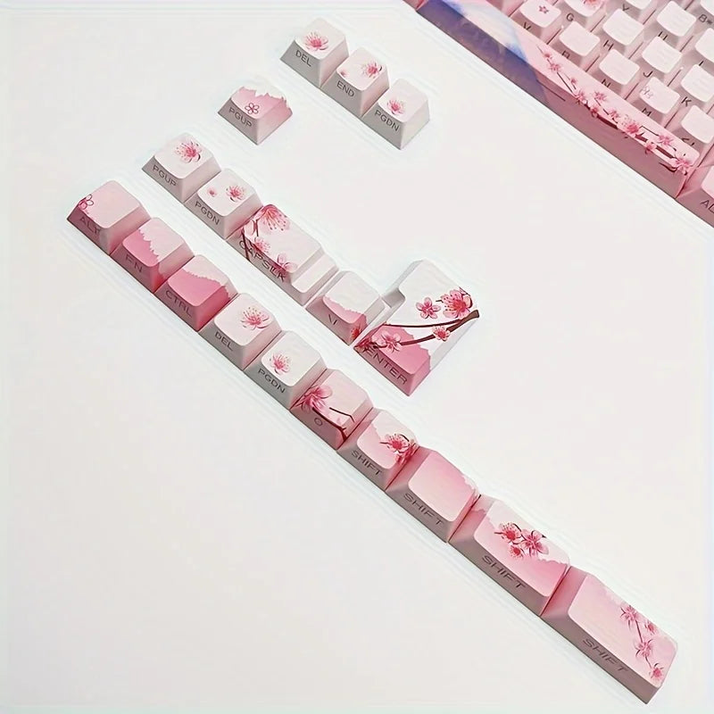 Cherry Blossom Pink Mechanical Keyboard Keycap 128 Keys, Cherry, Side Engraving, Illuminated PBT Material, Cute Girl