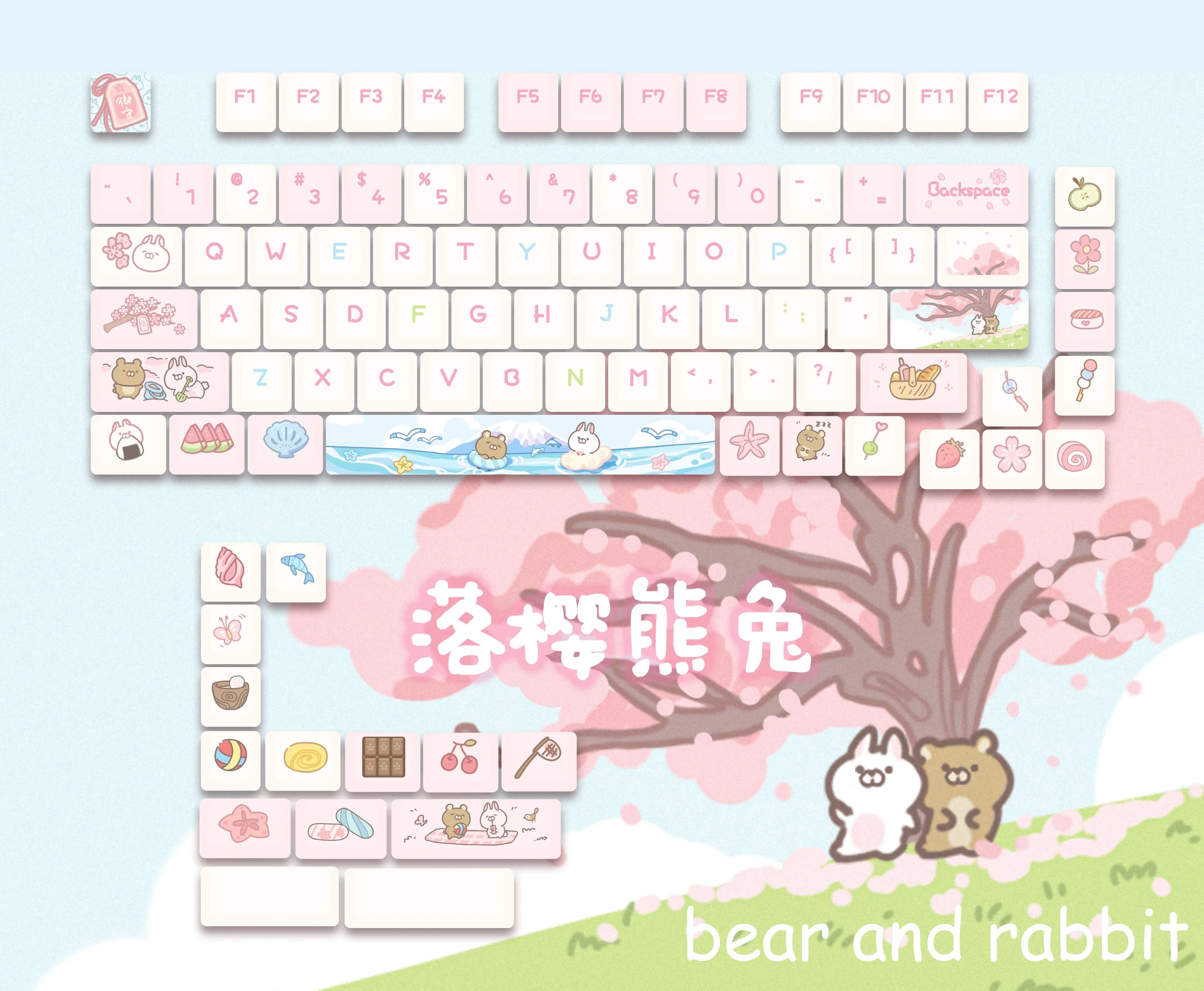 Customized Cute Cartoon Keycaps Cherry Profile Dye Sub PBT Keycaps 95 Keys for 75% Cherry Gateron MX Switches Gaming Keyboard