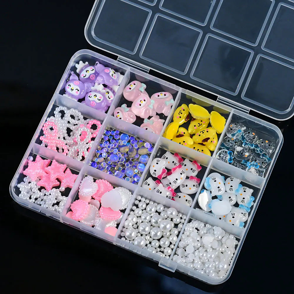 Kawaii Mixed Sanrio Y2k Nail Accessorie canvas Hello Kitty Pochacco Nail Rhinestone Gems Charms Manicure DlY Nail Parts for Girl