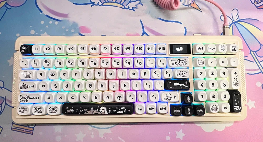 Naught Cat Black White Keycap 140 Keys MOA Profile PBT Keycaps Dye Sublimation for MX Switch Gaming Mechanical Keyboard Keycap