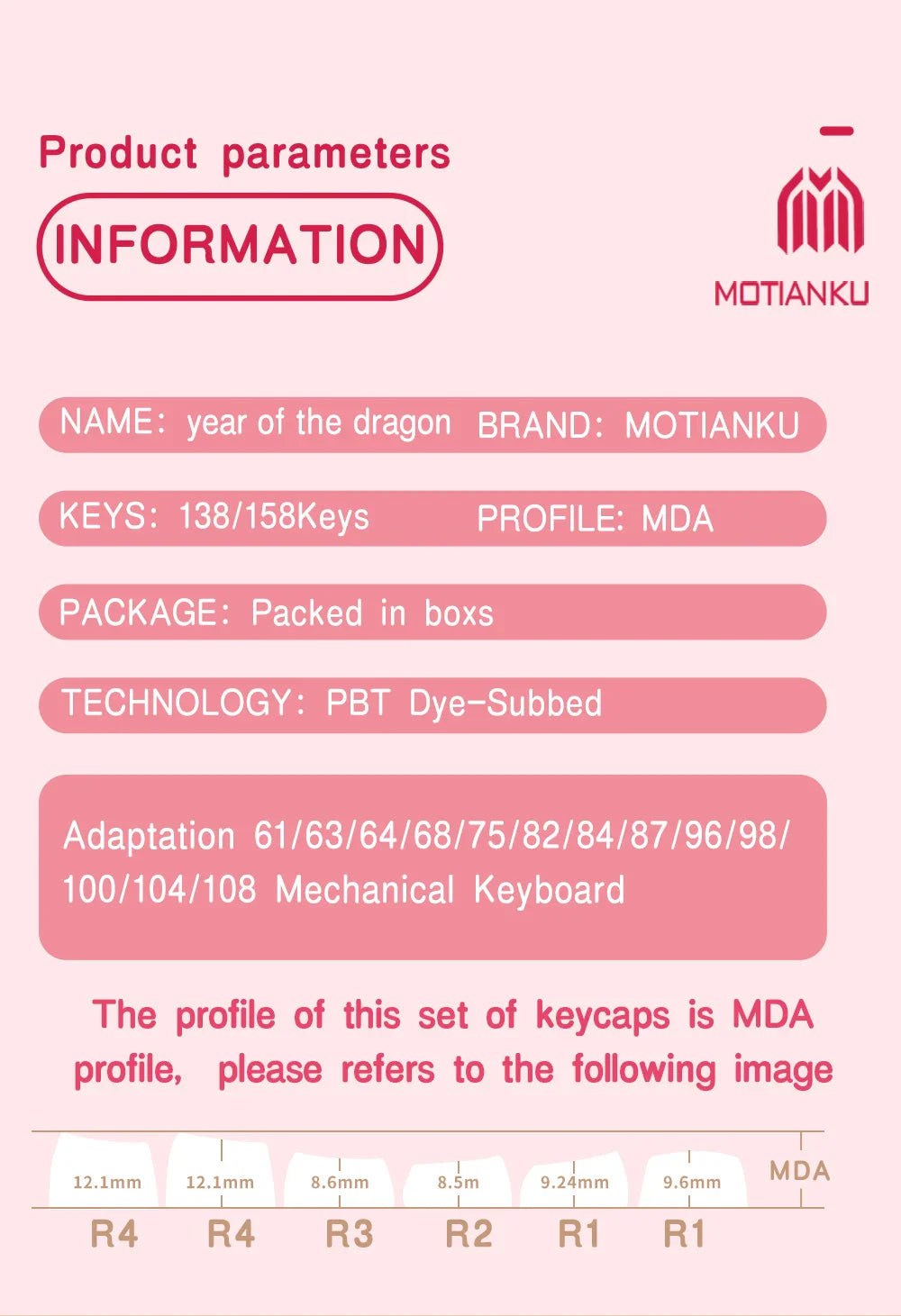 Lucky Dragon Year Theme Keycaps MDA Profile Personalized Keycap For Mechanical Keyboard with 7U and ISO key cap